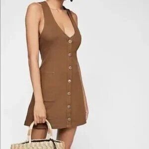 Free People Beach FPB Scarlett Mini Dress Army Brown Strappy Back Size XS